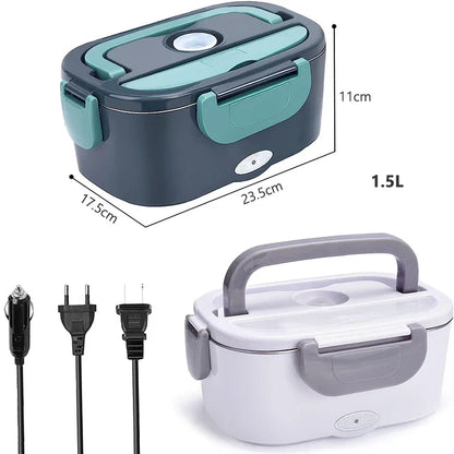 2 in 1 Car Home 12V 24V 110V 220V Electric Lunch Box Portable Picnic School Food Heating Warmer Container Stainless Steel Set