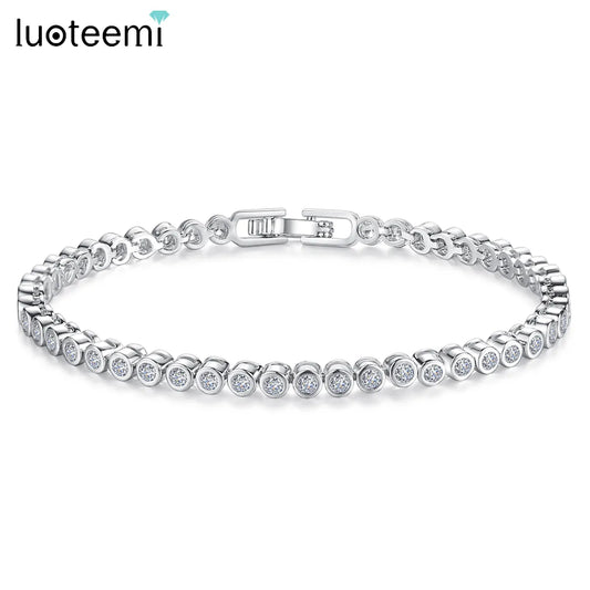 LUOTEEMI Brand Hot Selling Women Tennis Bracelet Luxury Round Clear CZ Beads Tennis Bangles for Men bijoux femme Unusual Jewelry