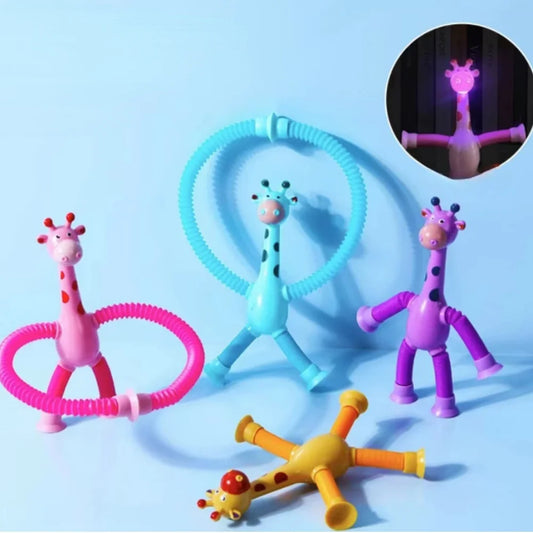 Children Suction Cup Toys Luminous Tubes Stress Relief Telescopic Giraffe Toys Sensory Bellows Toys Anti-stress Squeeze Toys