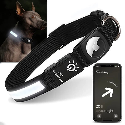 For Apple Airtag Dog Collar GPS Finder WaterProof Led Collar Light USB Chargeable Swimming Night For Apple Air Tag Tracker Case