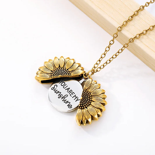 Fashion Sunflower Pendant Chain Necklace for Women Opening Youare My Sunshine Necklace Casual Office Jewelry Gifts Wholesales