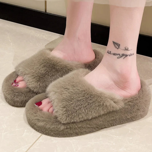 Women Slipppers 2022 New Autumn Fashion All-match Plush Slippers Female Casual House Furry Slippers Women Zapatos De Mujer